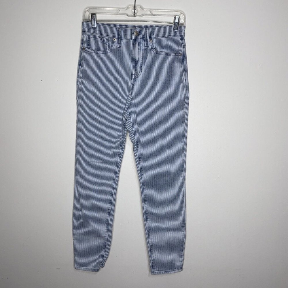 Madewell 10" High Rise Skinny Crop Jeans Sz 26 Blie White Pin Striped Denim